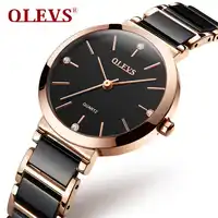 OLEVS หรูหราเพชรควอตซ์นาฬิกาข้อมือผู้หญิงสายคล้องคอเซรามิคนาฬิกากันน้ำ Ultra บาง 8 มิลลิเมตรขนาดเล็กสุภาพสตรีนาฬิกา
