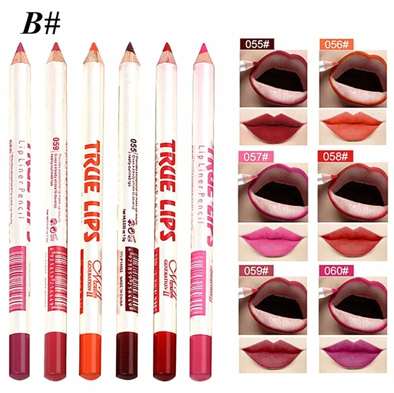 6Pcs/set Cosmetic Professional Wood Lipliner Waterproof Lady Charming Lip Liner Soft Pencil Contour Makeup Lipstick Tool