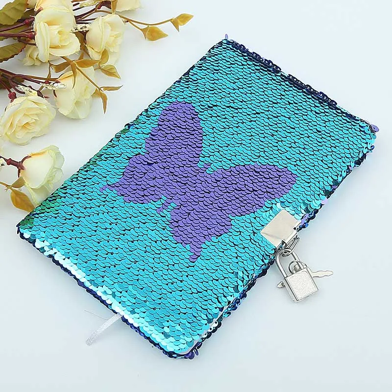 

Butterfly Mermaid Sequins Diary Notebook for Lady Paper Glitter Notepad School Office Writing Stationery DIY Notebooks A5