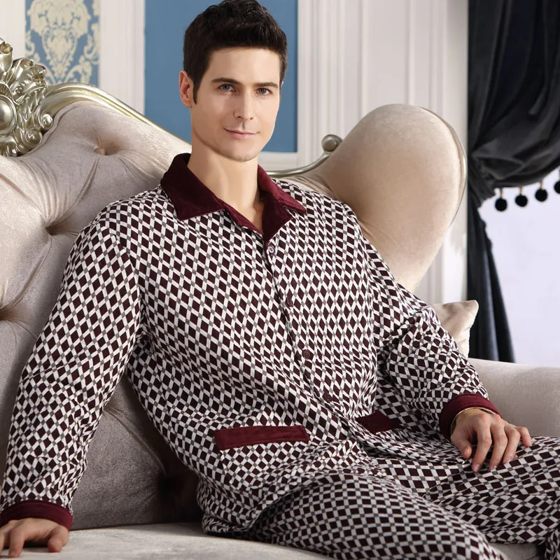 CherLemon Мужская Толстая стеганая Хлопковая пижама, зимняя мужская теплая пижама с длинным рукавом, домашняя одежда в клетку для отдыха, большие размеры, M-4XL - Цвет: A6104R