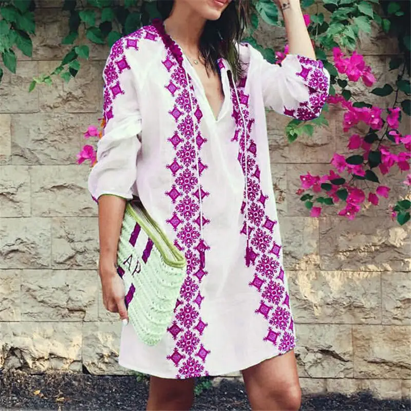 

Cotton Embroidery Pareo Beach Cover Up 2019 Sexy Swimwear Women Swimsuit Cover Up Kaftan Beach Dress Tunic Beachwear