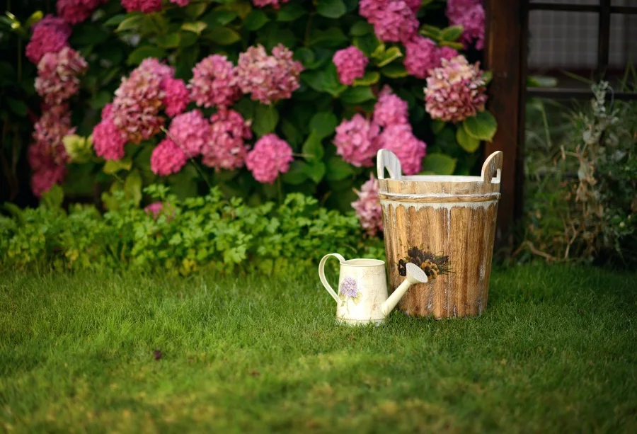 

Laeacco Spring Green Grass Pink Blossom Flower Kettle Garden Scenic Photo Backgrounds Photography Backdrops For Photo Studio
