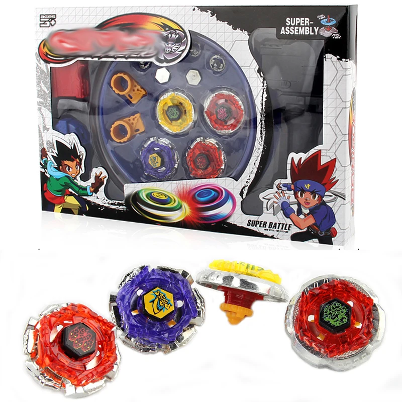 

4pcs/set Spin Tops Stadium Arena Toys Spinning Top With Plastic Launcher 4D Metal Fusion Bayblade Toys Gifts For Kids #E