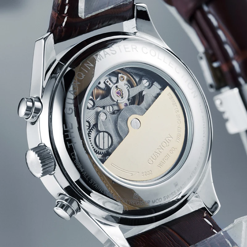 Guanqin Automatic Sapphire Mechanical Men Watches Top Brand Luxury Waterproof Date Calendar Leather-4