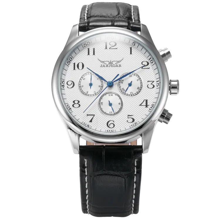 Horloges Mannen JARAGAR, Классические мужские механические наручные часы с белым циферблатом и синими стрелками на день, 24 часа, мужские наручные часы Relogio