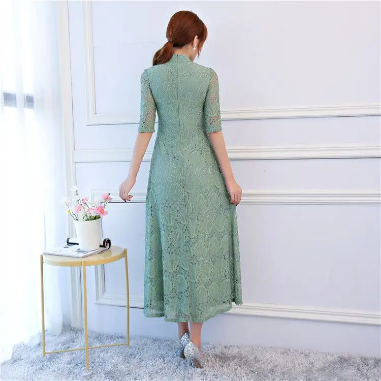 Новое поступление кружева долго Cheongsam светло-зеленый Мода китайский женское платье элегантный Qipao Vestidos Размеры размеры s m l xl XXL, XXXL 27568A