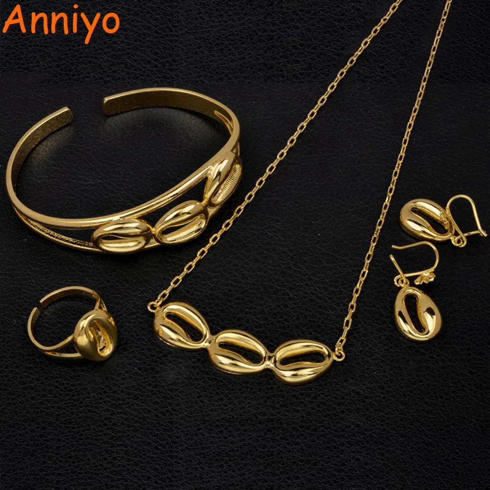 

Anniyo Ethiopian Jewelry sets for Women/Girl Charm Necklace/Earrings/Ring/Bangle Gold Color African Arab Style Jewellery #062102