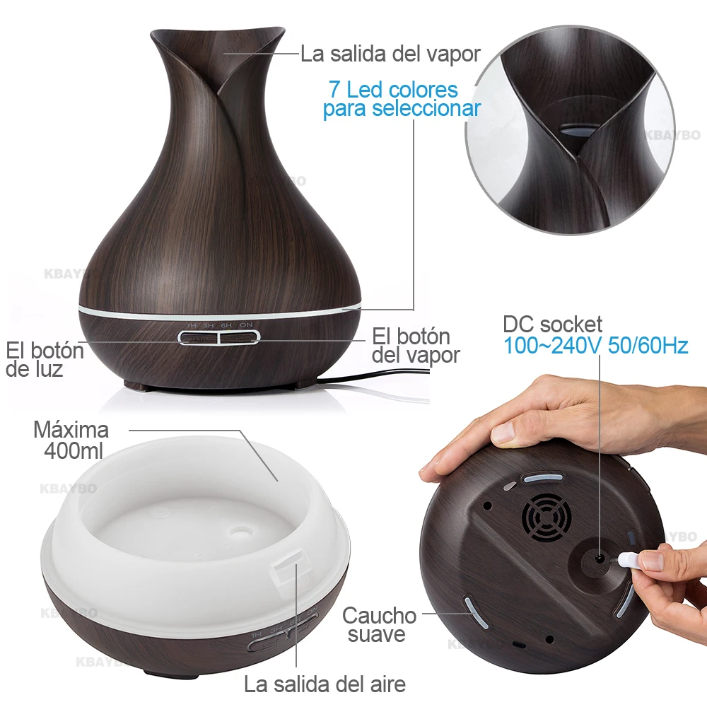  400ml Electrical Essential Oil Diffuser Dark Wood Grain Ultrasonic Aroma Cool Mist Humidifier with 