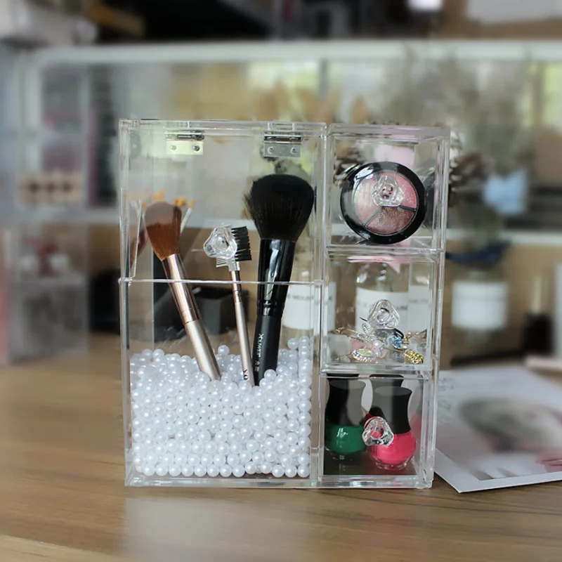 

Transparent Makeup Organizer Makeup Brush Storage box Clear Jewelry storage Dust-free Storage Case 3 Drawers Cosmetic Organizer