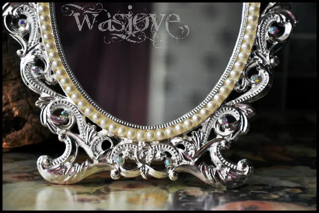 Ретро серебро складной сплав металлический стол макияж комод настольное косметическое зеркало тиснением античная оловянная рама
