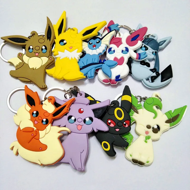 

Hot Sale Diy Handmade Pvc Keyfob Japan Anime Cartoon Keychain Pokemon Figures Llavero Flsh Cat Fox Chaveiro Animal Brelok Eevee