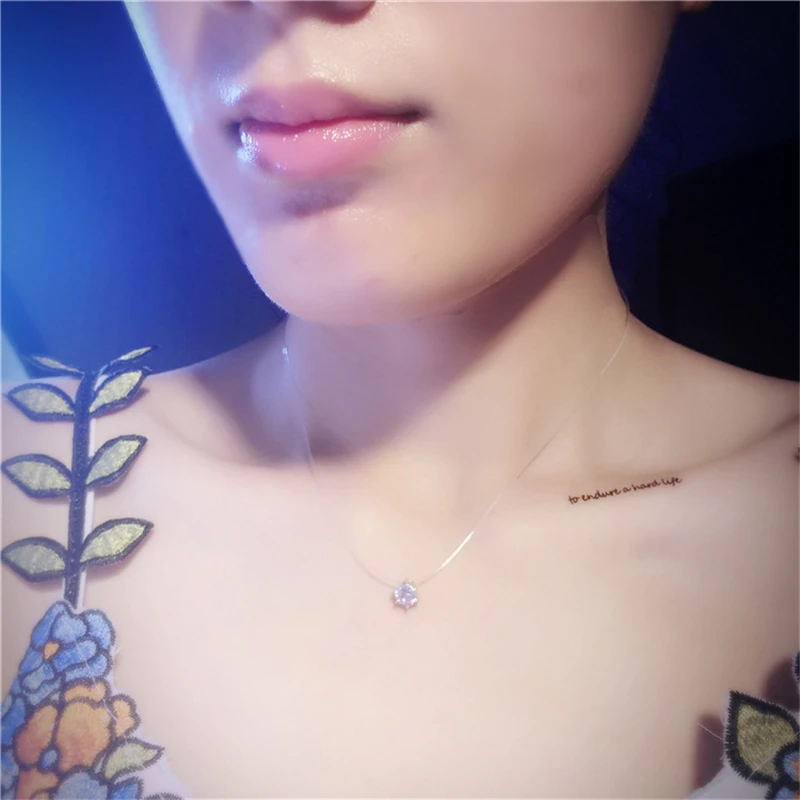 100% Sterling Silver Jewelry AAA Crystal Zircon CZ 925 Silver Necklace & Pendants For Women Fishing Line Choker Necklace Collar