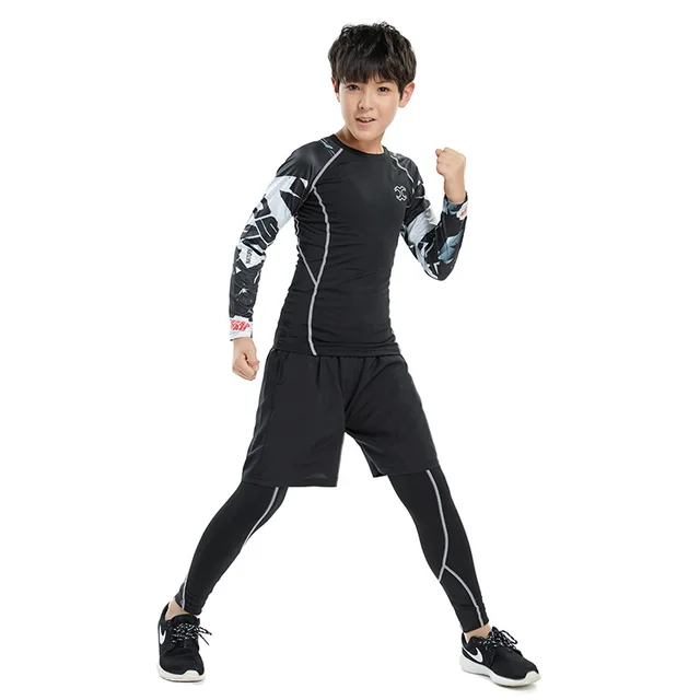 Kids Boys Running Leggings Children Fitness Gym Clothing Men Training Tights Jogging Suits