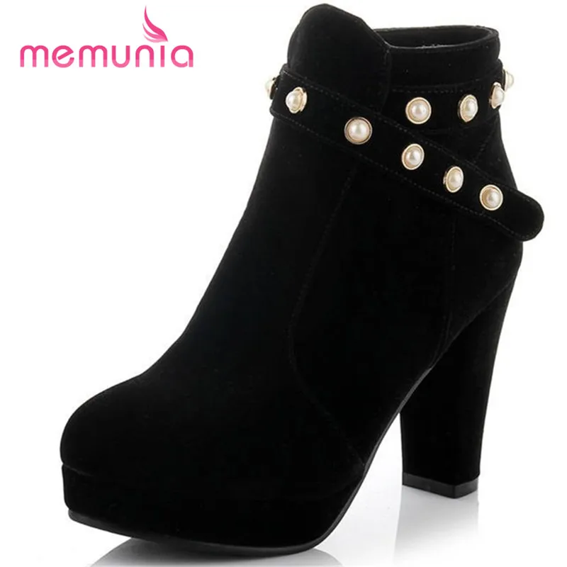 

large size 34-43 ankle boots thick high heel new arrive women shoes round toe simple zip pu leather autumn winter boots