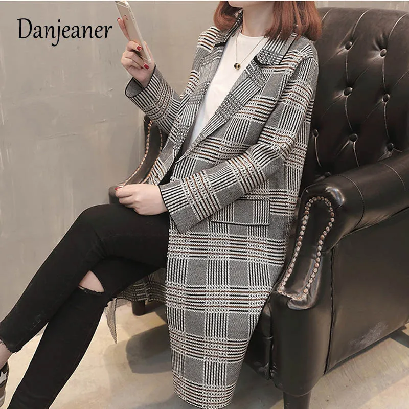 Danjeaner England Style Autumn Winter Wool Coats Women Long Blazers and Jackets Vintage Long Sleeve Plaid Female Blazer Danjeaner England Style Autumn Winter Wool Coats Women Long Blazers and Jackets Vintage Long Sleeve Plaid Female Blazer