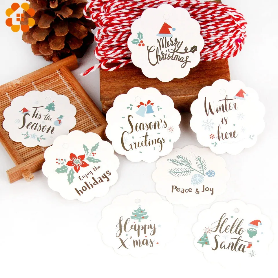 

100PCS White Round Christmas Series Paper Tags DIY Craft Label For Christmas Party Note Hang Tag Kids Gift Wrapping Supplies