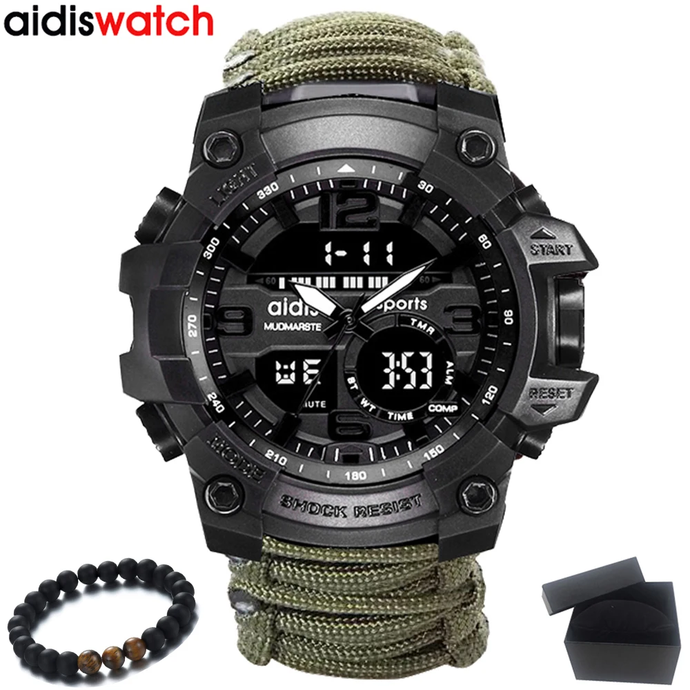 

Top Brand AIDIS Men Military Watch Fashion Outdoor Compass Waterproof LED Quartz Clock Sport Watch Male relogios masculino