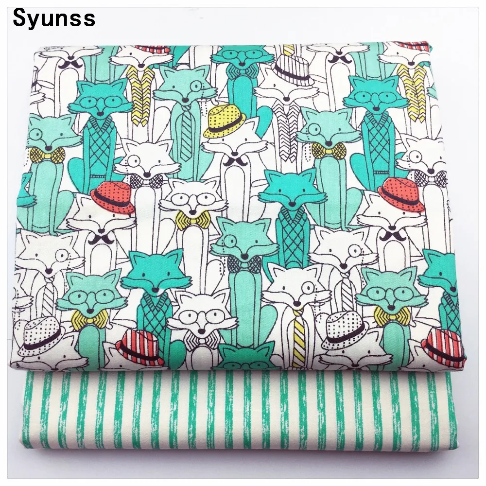 

New Printed Twill Cotton Fabric diy sewing baby cloth Quilting kids bedding textile Patchwork Fabric diy tecido Blue Fox Stripes