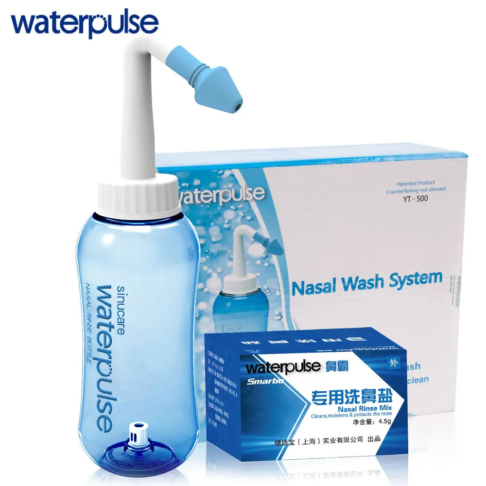 Водный пульс, бутылка для мытья носа, 500 мл, с 30 пакетами, набор соли, набор для смешивания носовой краску, портативная, для промывания носа, для снятия аллергии, инструменты для ухода за носом - Цвет: Blue