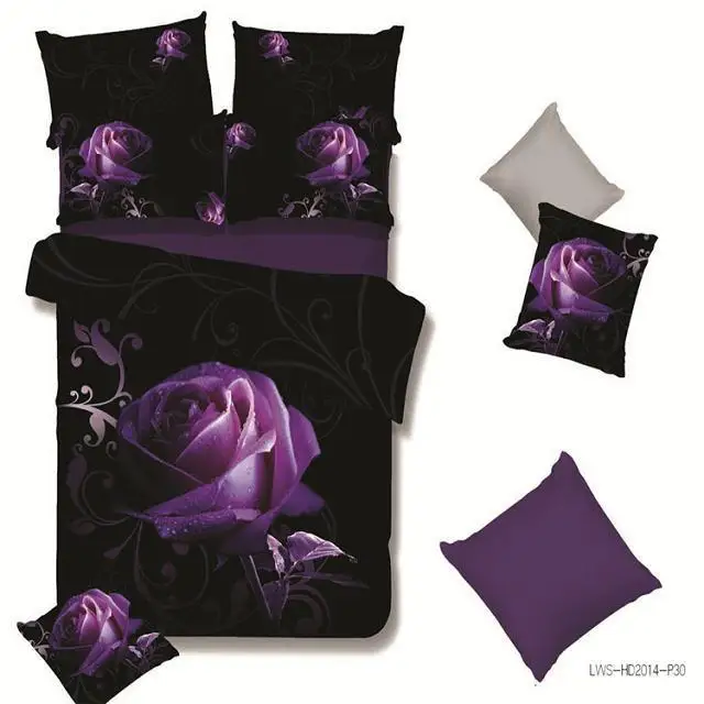 purple rose duvet cover,4pc purple rose bedding sets,queen/Full purple