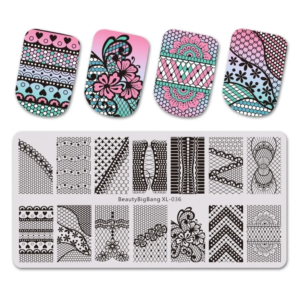 BeautyBigBang Stamping Plates 5PCS/set Flower Theme Nail Stencil For Nail Art Template Geometry Tree Nail Plate For Stamping