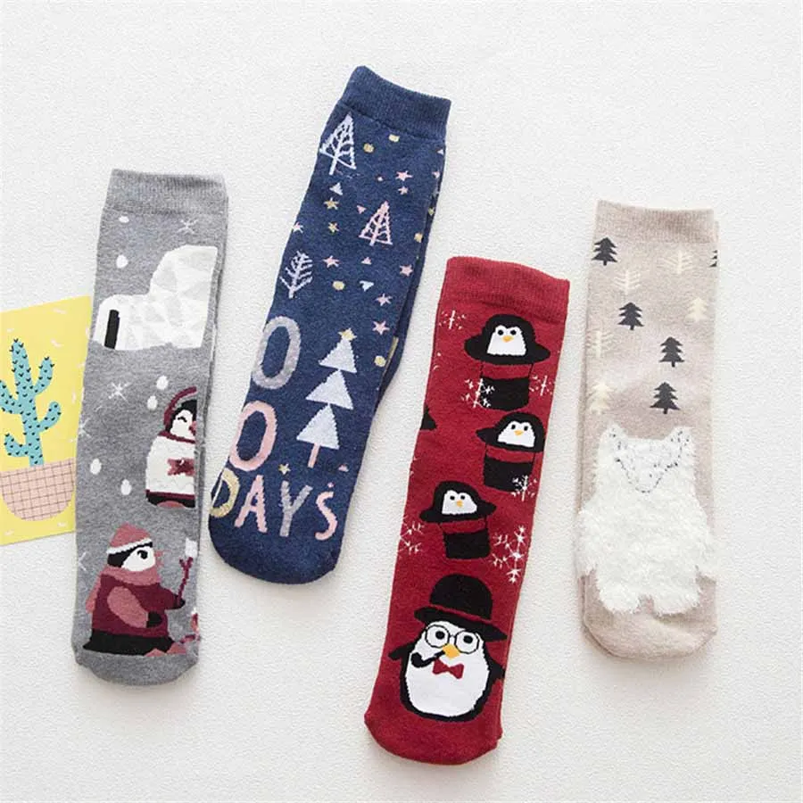 [WPLOIKJD]Autumn Winter Warm Terry-Loop Cute Socks Cartoon Animals Patterns Casual Funny Socks Sokken Christmas Calcetines Gift