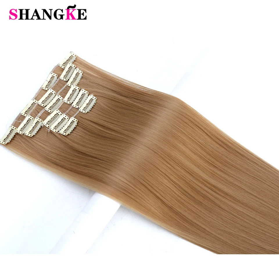 

SHANGKE 24'' Long Straight Hair Extension 6 pcs/set 16 Clips In On Hair Extensions High Temperature Fiber Fake Hair Pieces