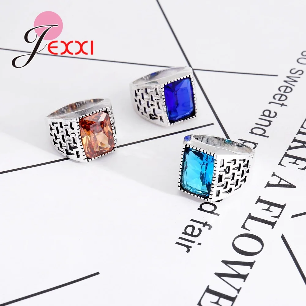 JEXXI Real 925 Silver Rings For Men Luxury Champagne CZ Stone Engagement Rings Cubic Zirconia Wedding Rings Men Jewelry Bijoux