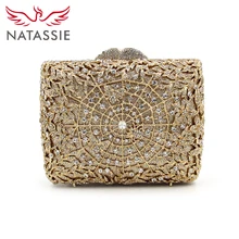 Natassie 2017 neue ankunft abendtaschen frauen handtasche luxus blume kristall erfasst damen hochzeit geldbörse mit kette