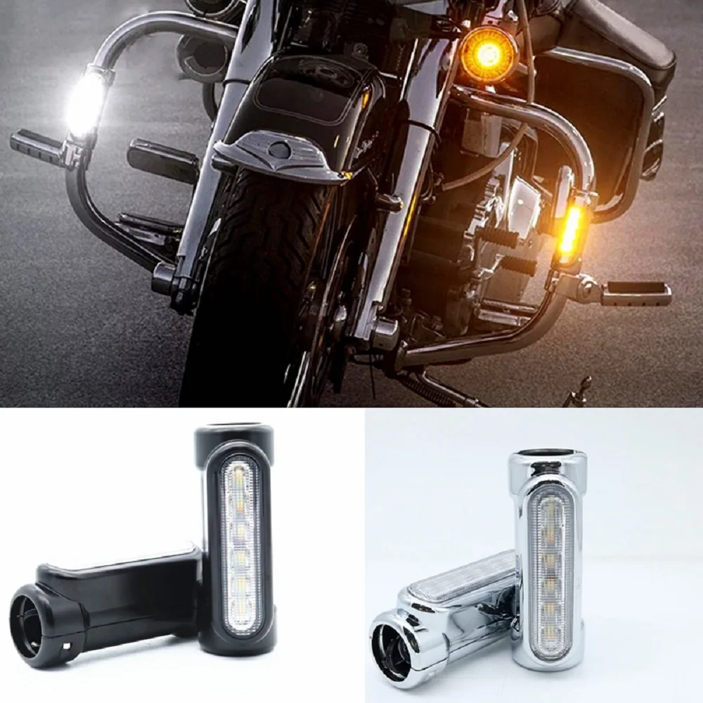 HIGHWAY BARS LED WHITE DRL LIGHTS & AMBER TURN SIGNAL HARLEY DAVIDSON, VICTORY - BLACHKY.jYpg