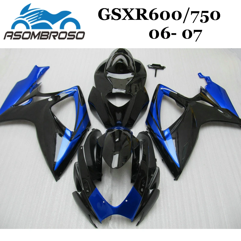 Пользовательские Aftermarket для Suzuki 2006 2007 GSXR600 GSXR750 abs инъекций обтекатель GSX R600 2006 2007 цвет синий, черный; Большие размеры 34–43 мотоциклов Обтекатели