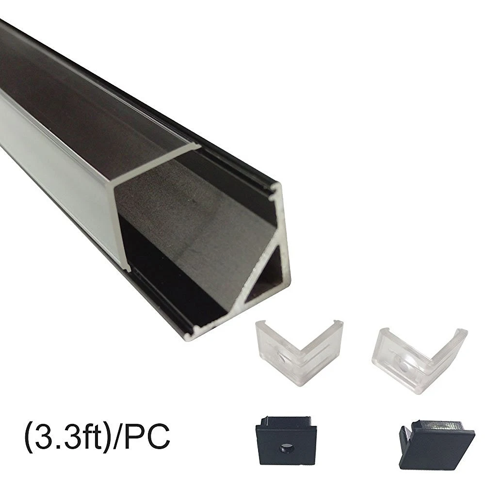 

UnvarySam Black 1M Led Aluminium Profile for Led bar light V Type Corner Mount with Clear Cover led strip mounting channel