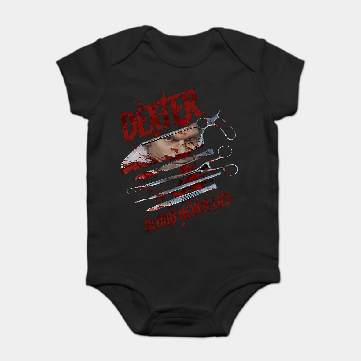 

Baby Onesie Baby Bodysuits kid t shirt Funny white Black tee Summer Dexter Blood Never Lies Qinsan