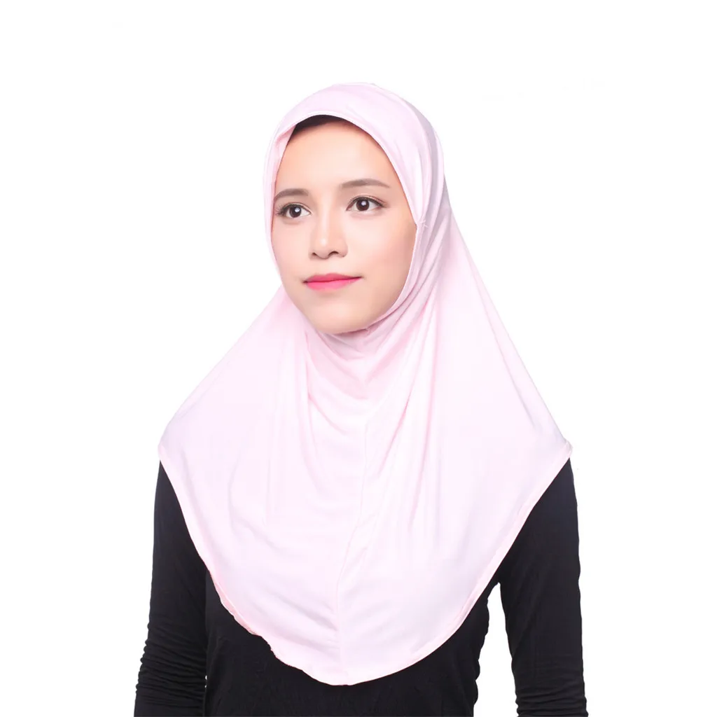 Мусульманский шарф хиджаб мусульманский исламский шарф Мусульманский шарфы для женщин Твердые внутренние шапки хиджаб femme musulman - Цвет: Розовый