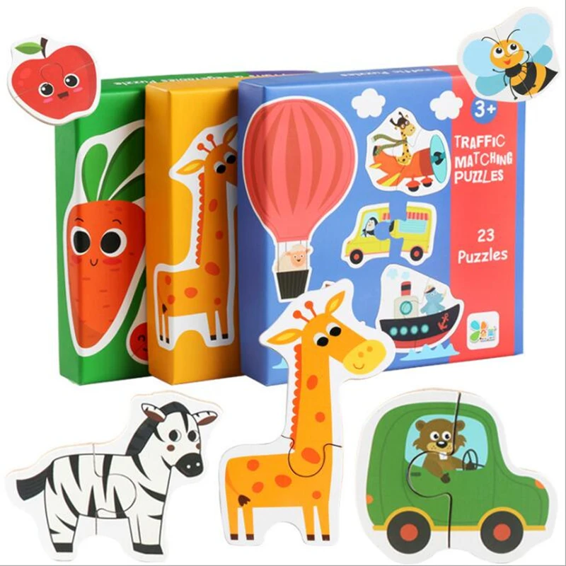 

New Animal Fruits Vehicles Wooden Puzzle Set Kids Educational Jigsaw Boards Children Gift Diy Tangram Mosaic Game