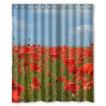 

Poppy red flowers blossom field Shower Curtain 60 x 72 Inch Bathroom