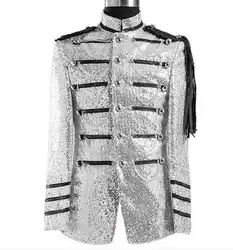 Новые мужские костюмы комплект костюмы блестками воротник Платье-туника модный показ ведущий этап певица костюм мужские панталоны серебро