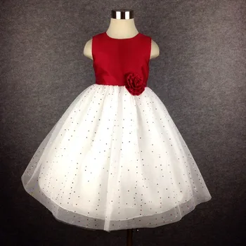 

Hot Red Girl Party Dress Rose Bow keen-length Kids Dress christmas wedding tutu Shiny Dot girls dresses 3 to 9 month