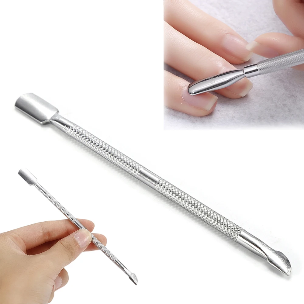 1PCS Double Head Nail Art Tools Stainless Steel Cuticle Pusher Spoon Remover Nail Care Cleaner Manicure Nail Art Pedicure Tool