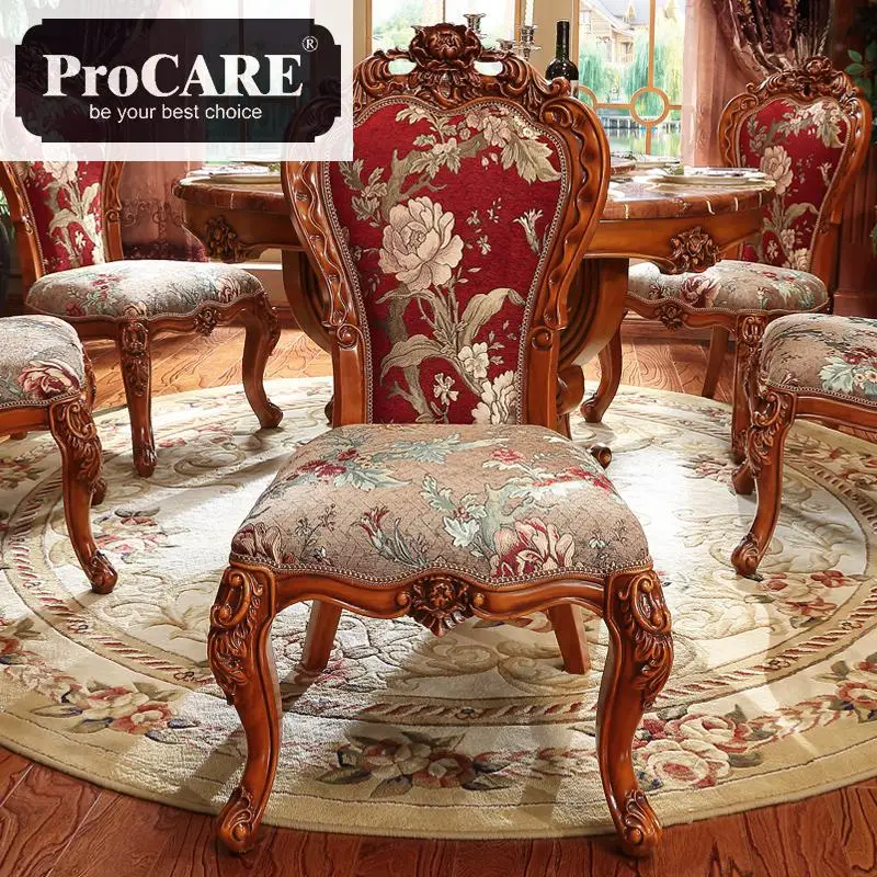 European Cloth Dining Chair Full Solid Wood Carving Restaurant Dining Table, Chair, Leisure Chair, Computer Chair
