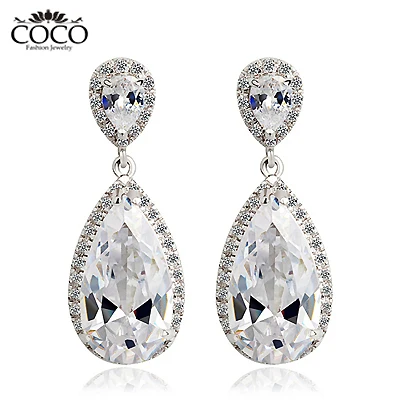 Teardrop Earring Cubic Zirconia Wedding Dangle Earrings Bridal Teardrop Earring Cubic Zirconia Wedding Dangle Earrings Bridal Fashion Luxury Gold Plated Evening Party Jewelry