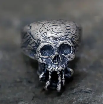 

925 Solid Sterling Silver Handmade Death Skull Skeleton Mens Ring Jewelry A3633