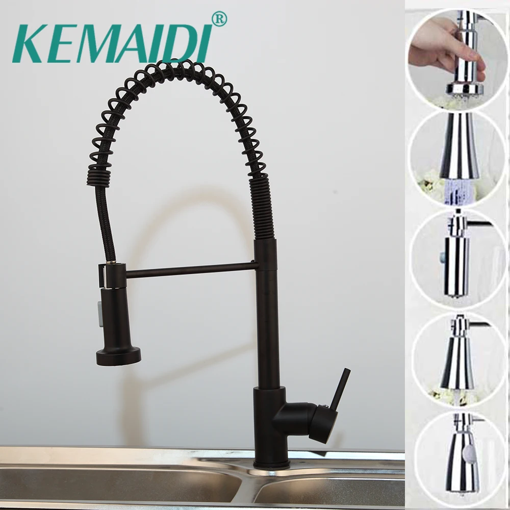 KEMAIDI черный кухонный кран LED Tap две функции кухонные краны выдвижной смеситель 360