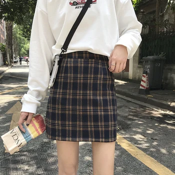 

Women Summer Korean Fashion Vintage Plaid Skirts A-line High Waist Skirt Female Sexy Mini Short Checked Skirt School