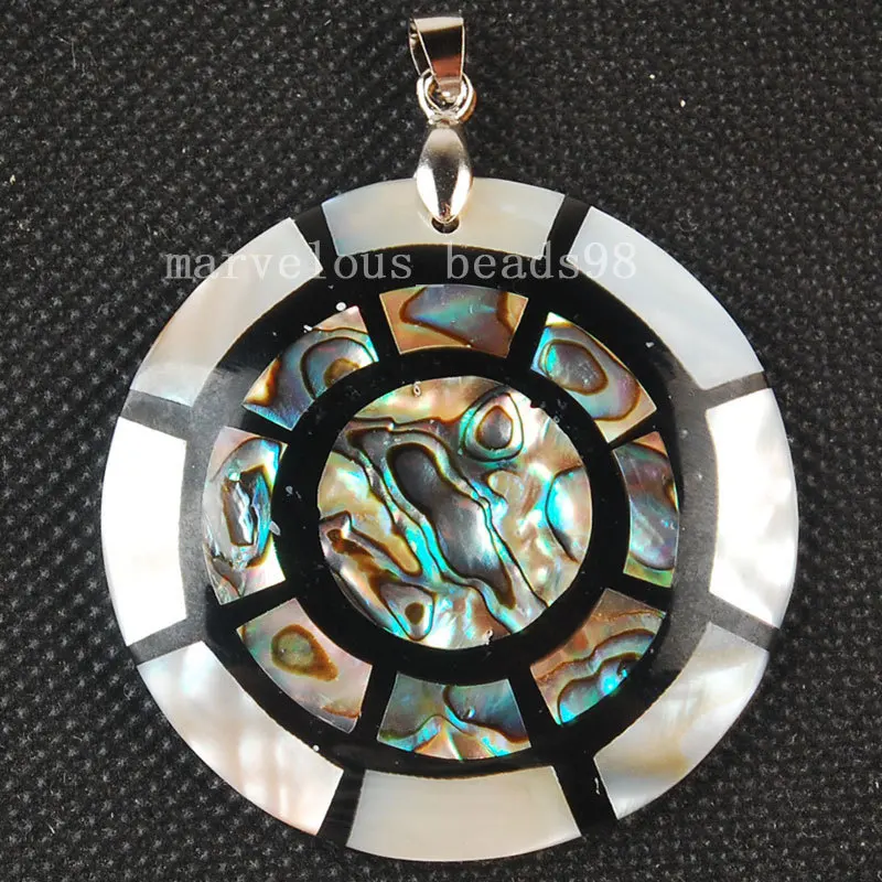 

Free shipping Fashion Jewelry Natural New Zealand Abalone Shell Round Eight Diagrams Pendant Bead MC3446