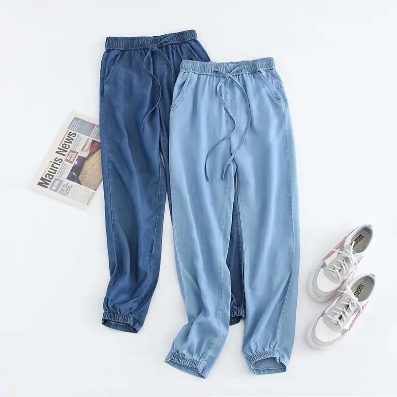 

2019 New Arrival Women Fashion Luxury Drawstring Tencel Blue Harem Long Jeans Denim Pants Plus Size S/M/L/XL/2XL/3XL