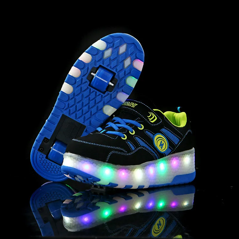 Heelys/Детские светящиеся кроссовки с двумя колесами, модная обувь для мальчиков и девочек, светящаяся обувь с светодио дный, детская