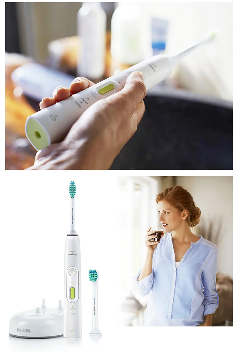 Philips Sonicare HealthyWhite взрослая звуковая электрическая зубная щетка перезаряжаемая HX8962/05 два умных режима с 2 головкой щетки 100-220 В