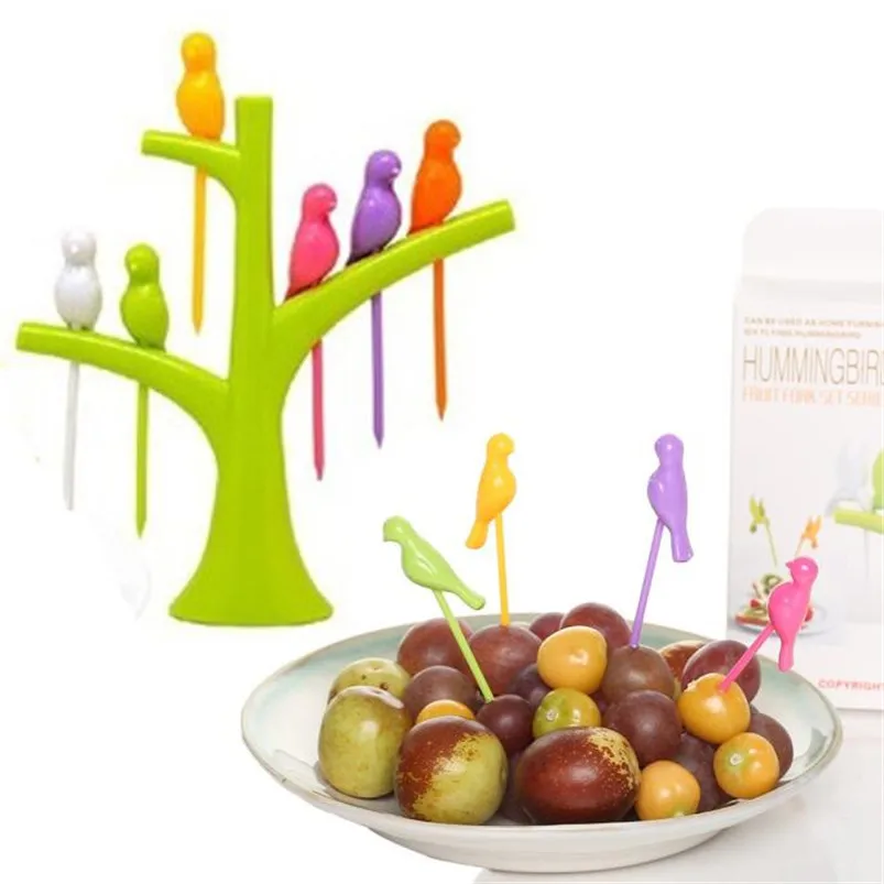 Fruit Fork Reusable Kawaii Bird On The Tree Fruit Fork Tableware Multiple Use Snack Cake Dessert Forks For Party 35JY1503