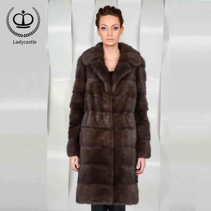 

New Real Mink Fur Long Lapel Big Collar Coat Full Pelt Natural Furs Women Winter Real Fur Coats Jacket Women Fur Genuine MKW-013